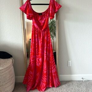 Pink and Red Hawaiian off the shoulder dress by VICI